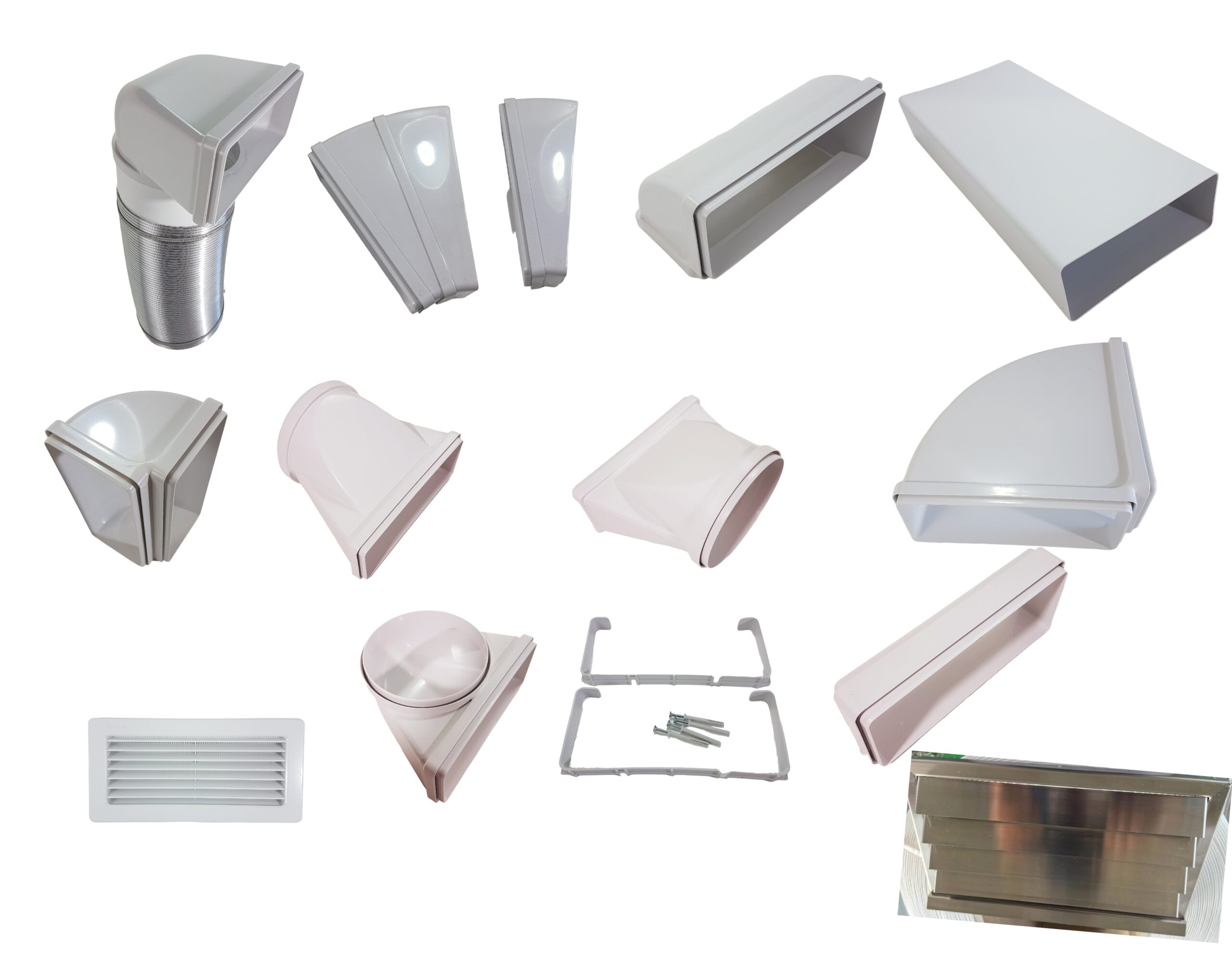 Flachkanal, Rohr Kunststoff, Wickelfalzrohr und Formteile, Alu Flex Rohr