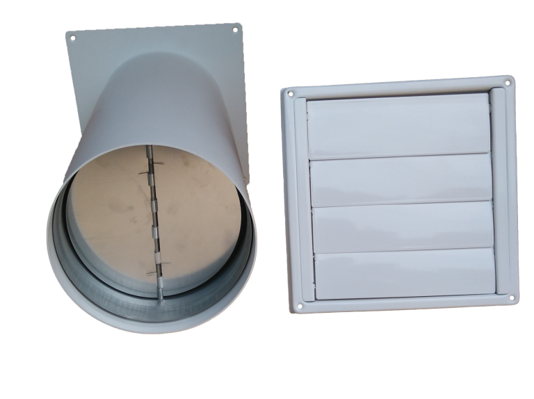 Mauerkasten für Dunstabzug mit Rückstauklappe im Teleskoprohr