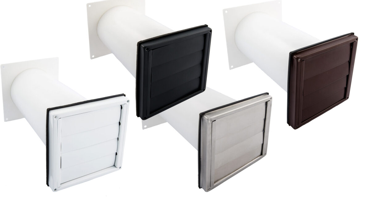 Mauerkasten Ø150 mit Flachkanal Set, Edelstahl Wetterschutzgitter