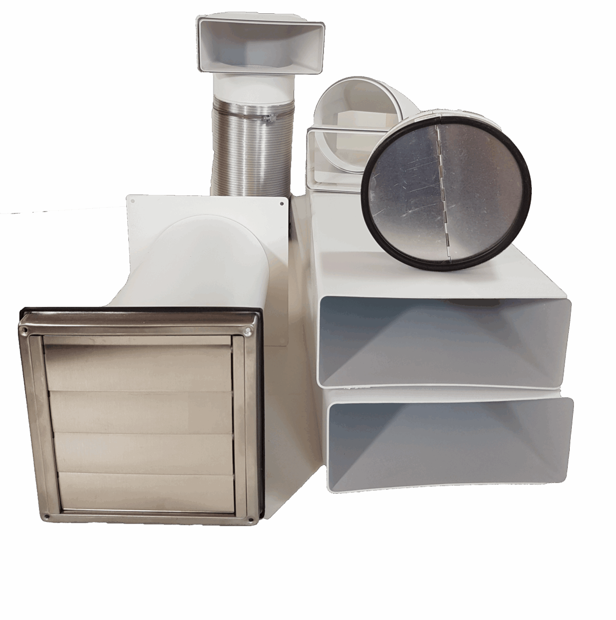 Mauerkasten Ø150 mit Flachkanal Set, Edelstahl Wetterschutzgitter