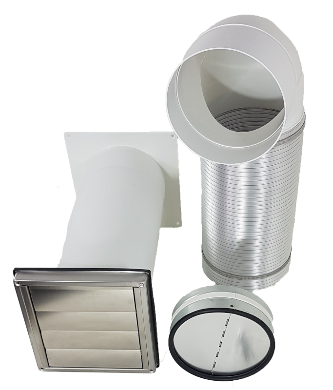 Mauerkasten Ø125 Ø150 mit Rohr Set, Edelstahl Wetterschutzgitter