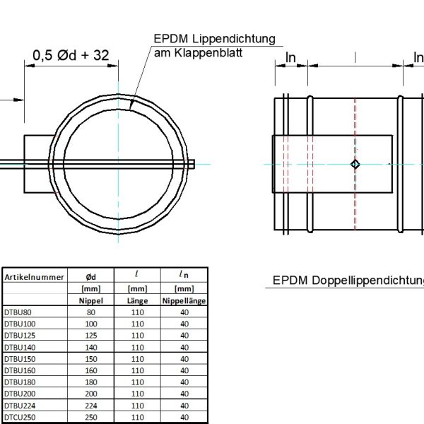 ABSPERRKLAPPE STAHL VERZINKT DICHTSCHLIESSEND MANUELL MIT ANBAUPLATTE FÜR STELLANTRIEB NENNWEITE 80 - 200