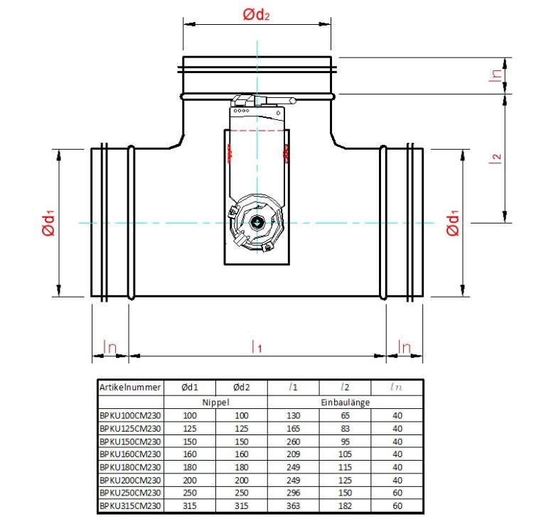 Bypassklappe mit elektro Stellantrieb Belimo CM230A für 230V