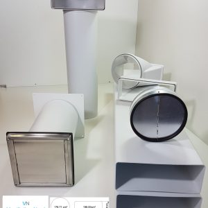 Mauerkasten Ø150 mit Flachkanal Set, Edelstahl Wetterschutzgitter