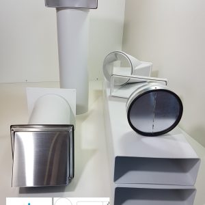 Mauerkasten Ø150 mit Flachkanal Set, Edelstahl Wetterschutzgitter