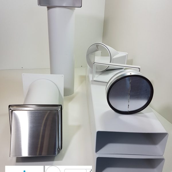 Mauerkasten Ø150 mit Flachkanal Set, Edelstahl Wetterschutzgitter