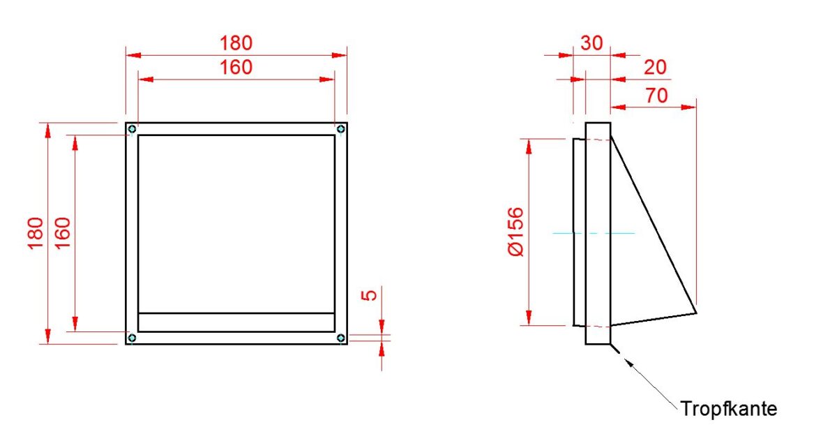 2 Grad Mauerkasten MKWSHE-150 für sicheren Kondensatablauf auch mit Blower Door Test und Zertifikat Ø150