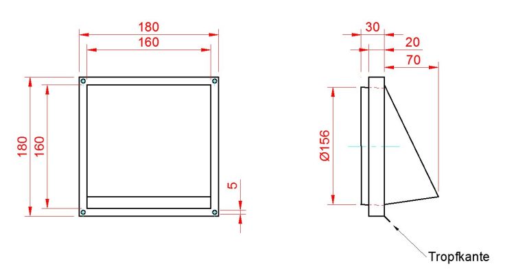 2 Grad Mauerkasten MKWSHE-150 für sicheren Kondensatablauf auch mit Blower Door Test und Zertifikat Ø150