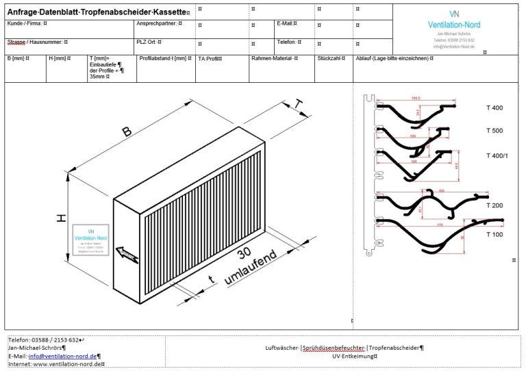 Tropfenabscheider Kassette Edelstahl Rahmen, frei nach Maß