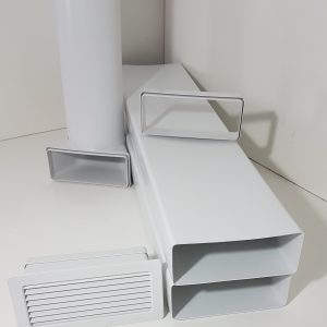 Flachkanal Set 220x90 mitWetterschutz-gitter aus Kunststoff für direkten Anschluss an Flachkanal S5-K-WSGK22090150