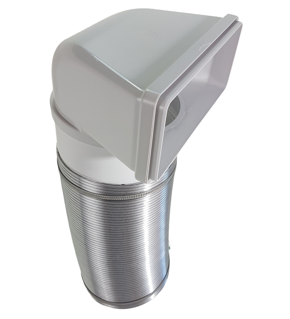 2 Grad Mauerkasten Ø 150 Set Edelstahl Dunstabzug Rückstauklappe S6-K-MKWSELFiD, runter zur Haube mit Aluflex