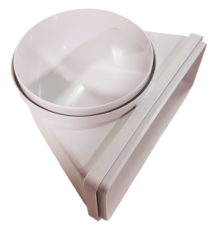 2 Grad Mauerkasten Ø150 mit Flachkanal Set, Edelstahl Wetterschutzgitter, runter zur Haube mit Aluflex