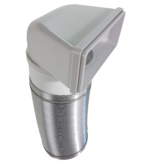 2 Grad Mauerkasten Ø150 mit Flachkanal Set, Edelstahl Wetterschutzgitter, runter zur Haube mit Aluflex