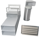 Flachkanal Set 220x90 mit Edelstahl Wetterschutzgitter S6-K-WSGEi220x90, runter zur Haube mit Aluflex