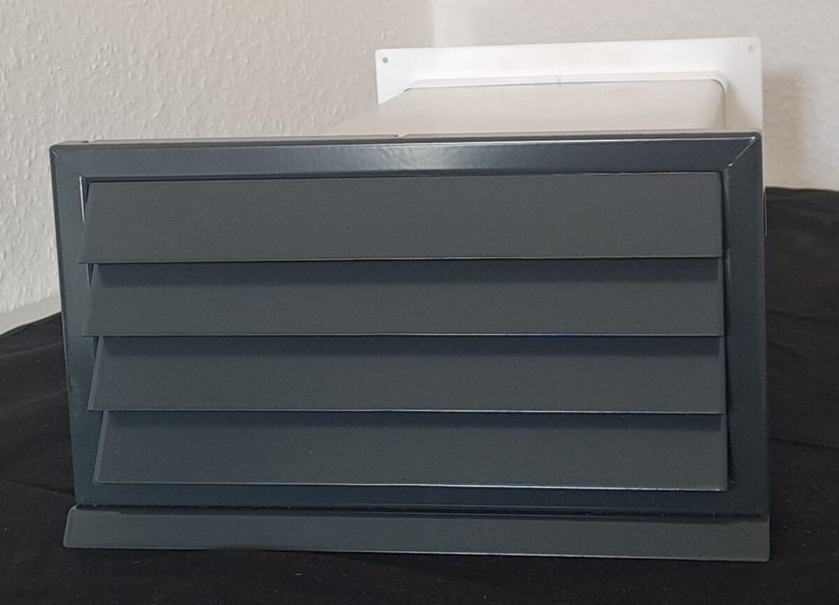 Flachkanal Set 220x90 mit Edelstahl Wetterschutzgitter S6-K-WSGEi220x90, runter zur Haube mit Aluflex