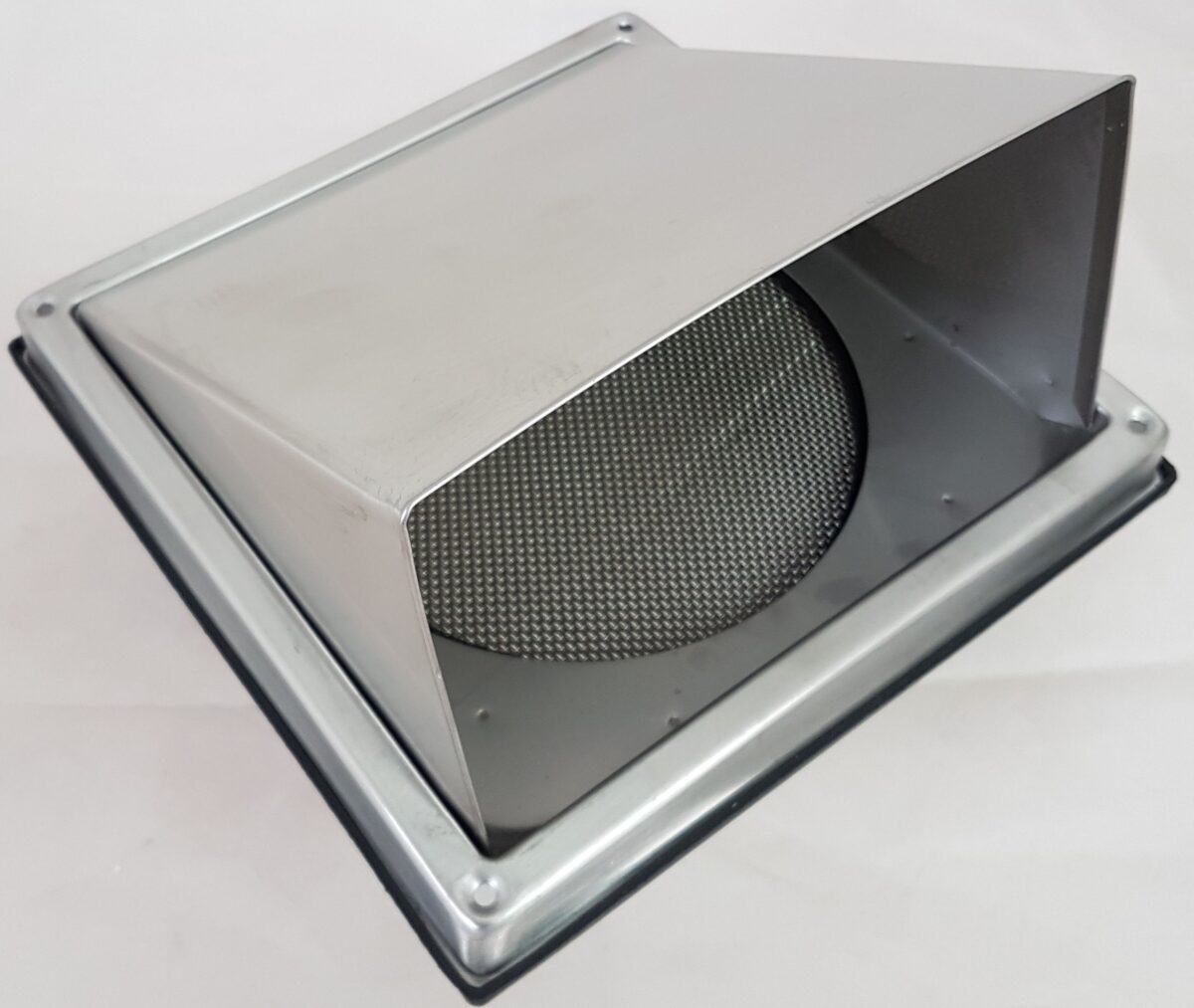 Wetterschutzgitter aus Edelstahl mit Haube ohne Klappenblatt in der Haube, mit Edelstahl Insektenschutzgitter, für Zuluft und Abluft