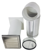 2 Grad Mauerkasten Ø 150 Rohr Set Edelstahl Dunstabzug Rückstauklappe S1-R-MKWSQLE, runter zur Haube mit Aluflex