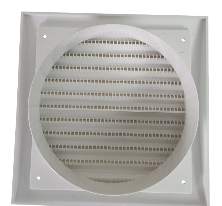 Mauerkasten mit Kunststoffgitter weiß in der Nennweite 150