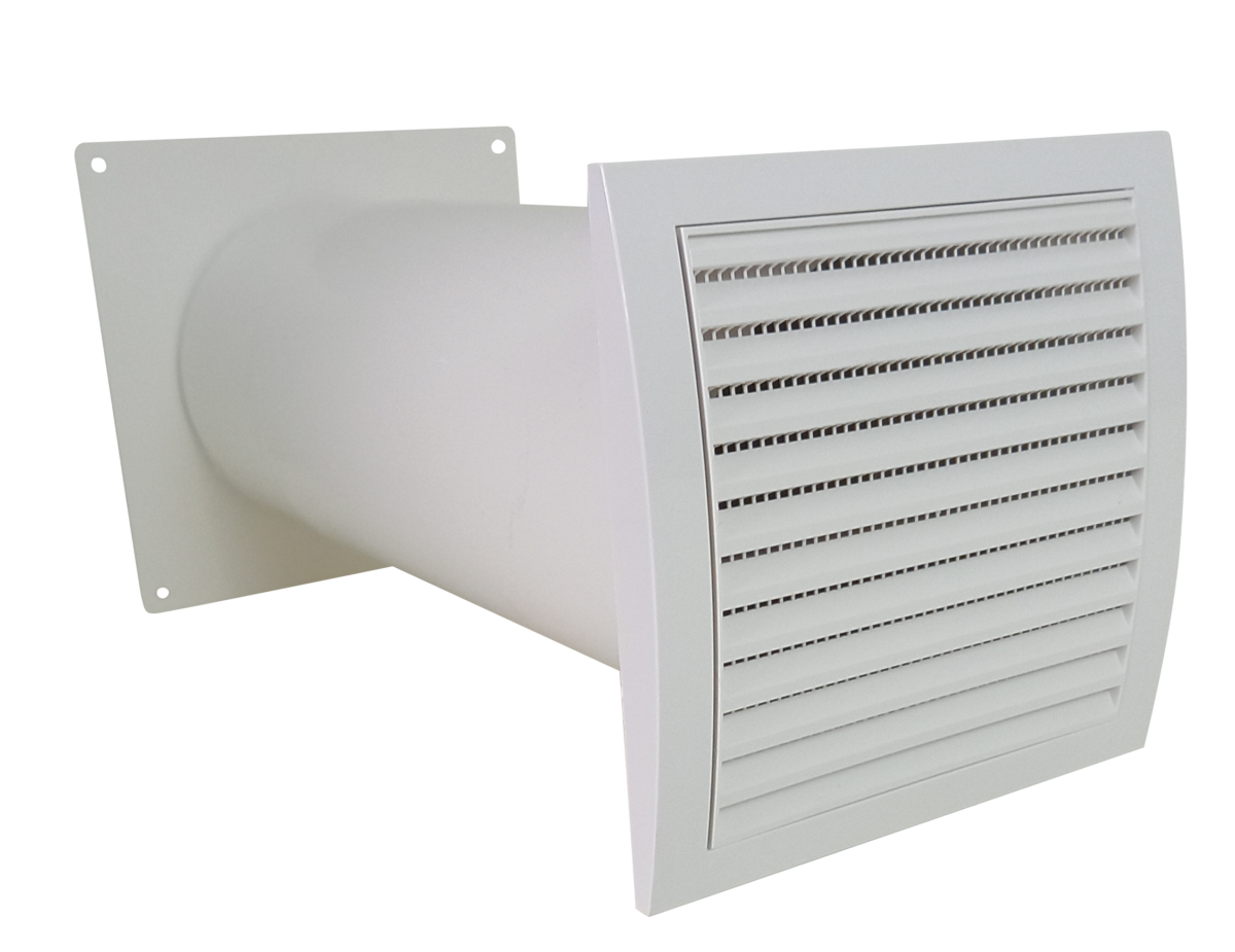 Mauerkasten mit Kunststoffgitter weiß in der Nennweite 150